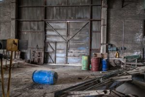 metallic door, destruction, abandoned factory